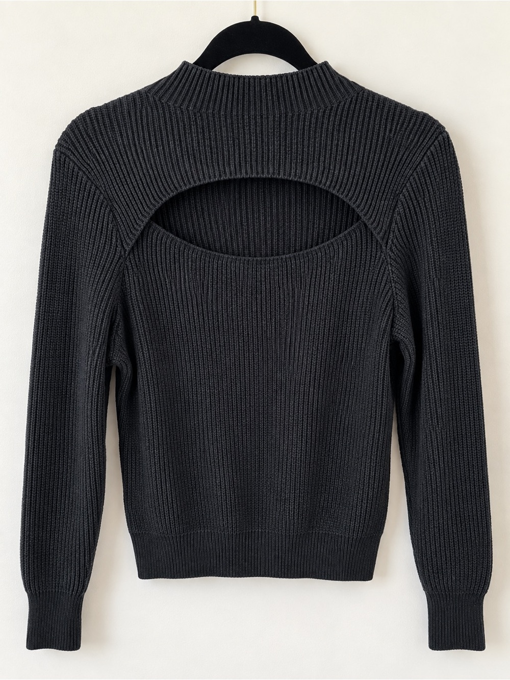 Cutout Back Ribbed Sweater - Black